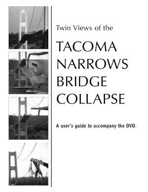 Cover of Twin Views of the Tacoma Narrows Bridge Collapse, A user's guide to accompany the DVD (hyperlink to a copy of the guide)
